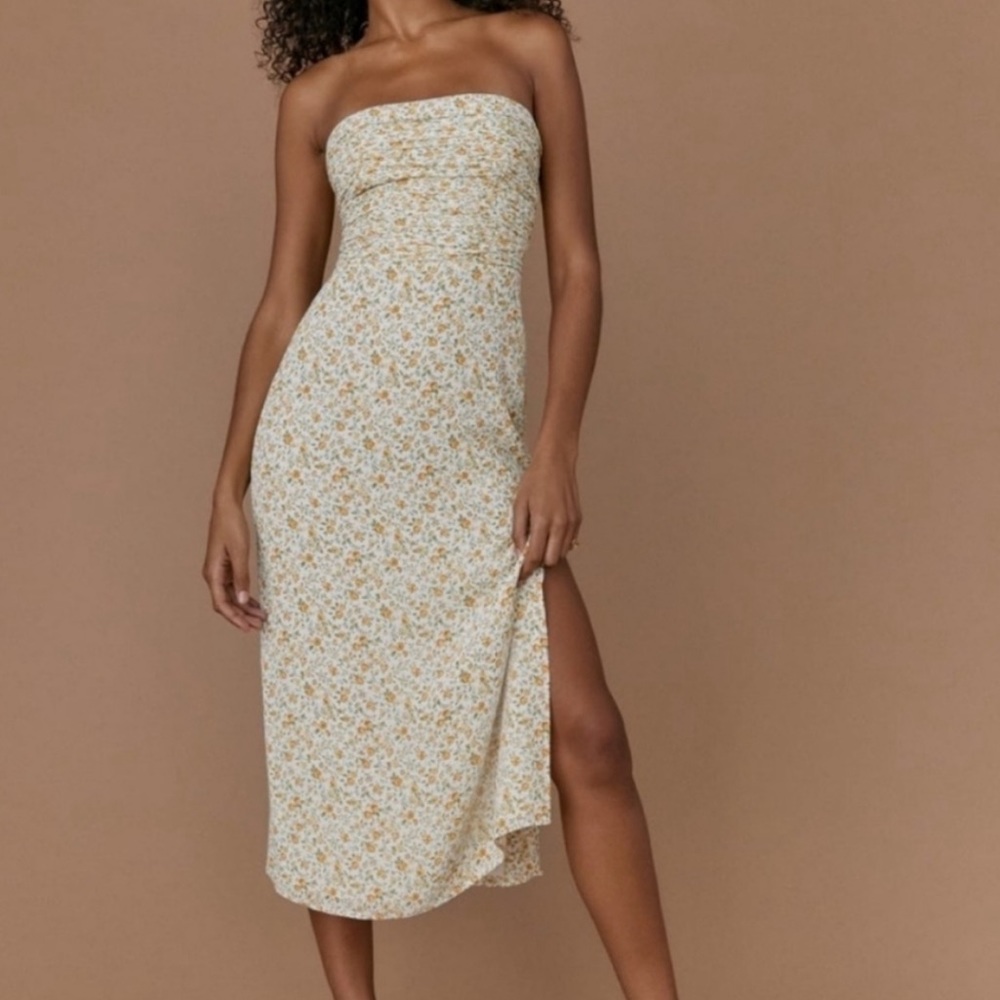 Reformation Strapless Dress - Cream with Yellow Floral